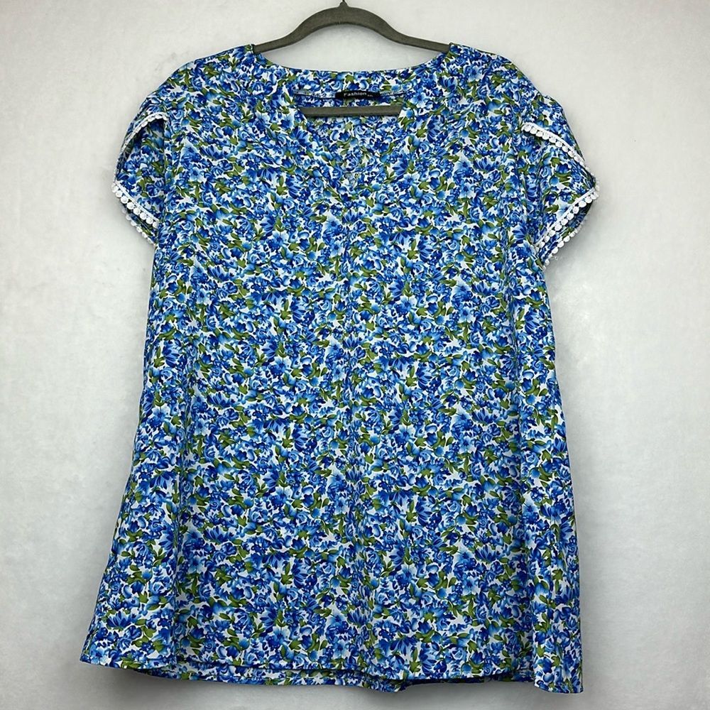 Plus Size Women's Ditsy Floral Petal Sleeve Summer Shirt Sz XXL